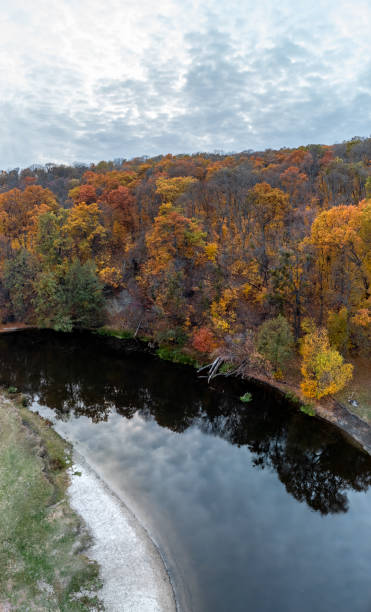 istock Aerial river curve in autumn forest 2150117161