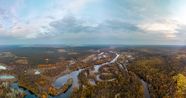 istock Autumn aerial river valley panorama in Ukraine 2150117425