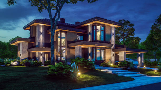 istock 3d rendering of modern house in luxurious style in night 2150118934