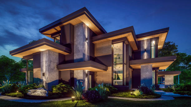 istock 3d rendering of modern house in luxurious style in night 2150118938