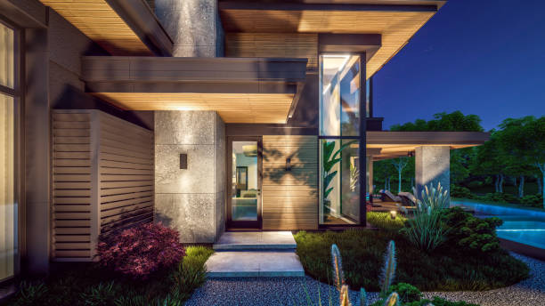 istock 3d rendering of modern house in luxurious style in night 2150118981
