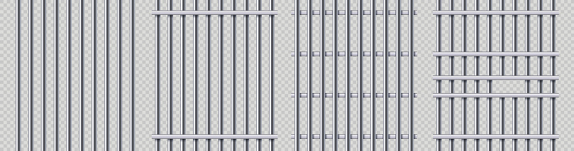 Prison bars. Metal jail security grid, detention steel barrier and protection door vector illustration set of prison bars metal, jail security, incarceration and enforcement