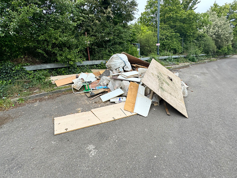 Builder's rubbish on an urban street in London