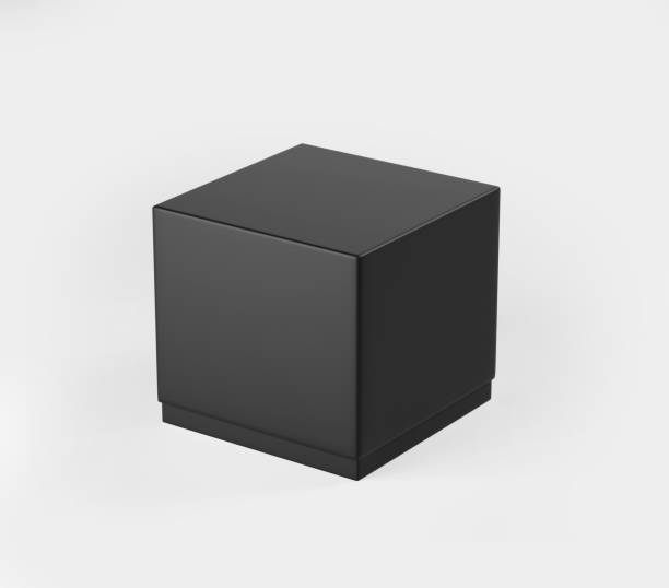 Black Square Box, Dark Candle Box Mockup with wax candle in packaging, 3d Rendered isolated on light background.