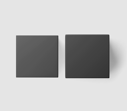 Black Square Box, Dark Candle Box packaging Mockup, 3d Rendered isolated on light background.