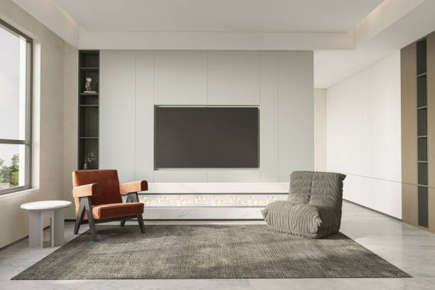 istock Modern minimalist interior with an armchair.3D rendering 2150127047