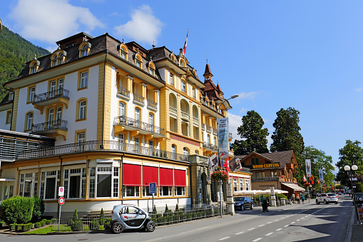 Interlaken, Switzerland - September 07, 2015: The four-star Royal-St-Georges Hotel boasts a historic façade dating back to 1908. The hotel is part of the MGallery group.
