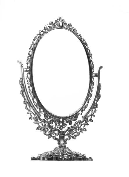 istock silver vintage mirror on stand isolated on white background 2150129572