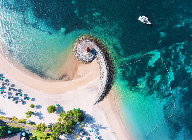 istock Bali coast with a figurative breakwater aerial view from drone 2150130764