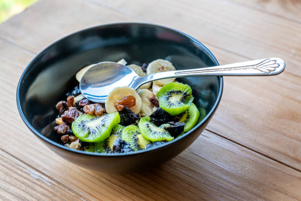 Healthy breakfast with soaked organic raw barley