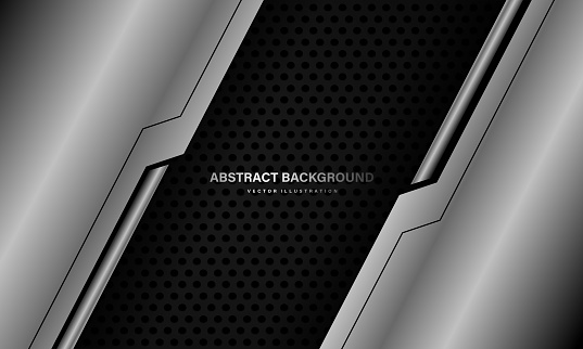Abstract silver cyber black line grey metallic circle mesh geometric vector background design technology futuristic creative illustration.