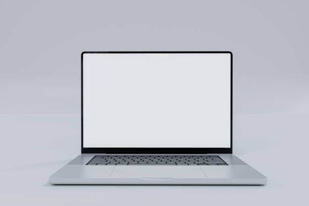 istock Realistic modern laptop mockup with blank screen. Device concept for for presentation branding identity global business or Showcase your apps, websites and other digital projects. 3D rendering 2150131846