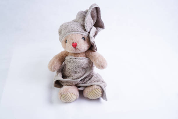 Closeup of a mass produced, generic teddy bear from around 1970.