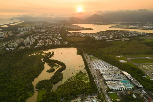 Aerial View of Bosque da Barra Park in Rio de Janeiro on Sunset.