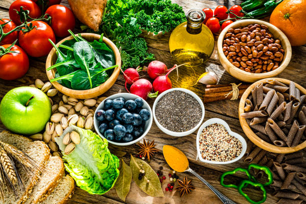 Well balanced vegetarian food background