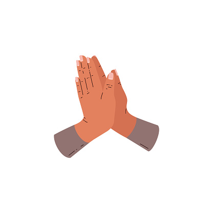 Pair of hands positioned in prayer, simple and elegant. Vector illustration symbolizing contemplation and spirituality.