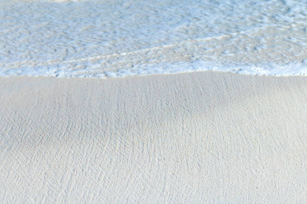 White sand and shore water. Natural background photo with selective focus