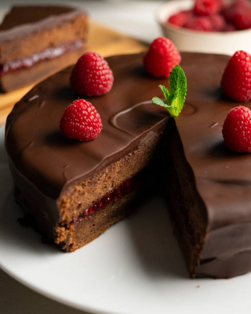 istock Chocolate Sachertorte with raspberry jam filling. 2150141771
