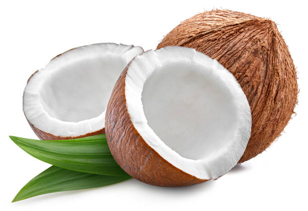 istock Ripe whole coconut with green leaf 2150142193