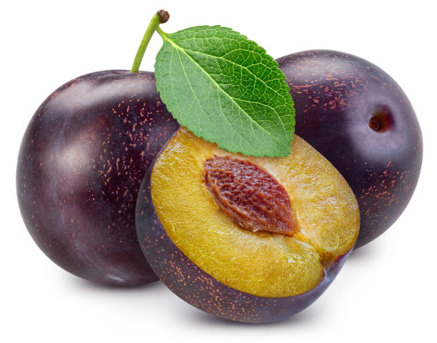 istock Plum and leaves, isolated on white background 2150142593