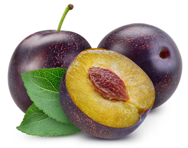 istock Plum and leaves, isolated on white background 2150142856