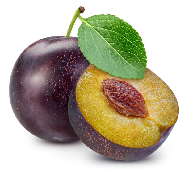 istock Plum and leaves, isolated on white background 2150143529