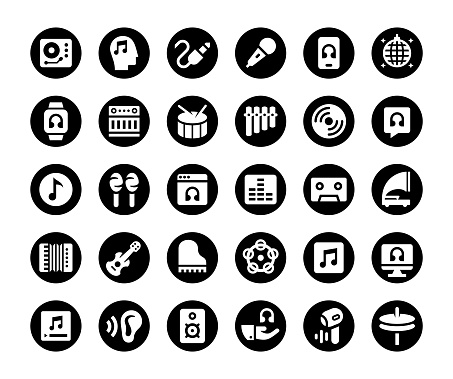 Black & White Minimal Icon Set for Music & Listening