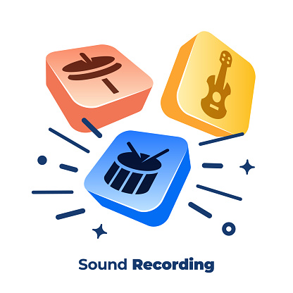 3D Vector Buttons with Icons for Sound Recording