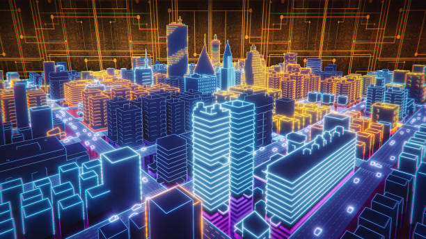 Futuristic metaverse neon city