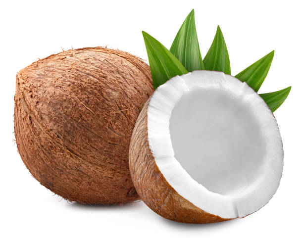 istock Ripe whole coconut with green leaf 2150146844