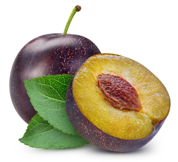 istock Plum and leaves, isolated on white background 2150147466