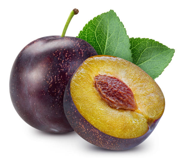 istock Plum and leaves, isolated on white background 2150147644