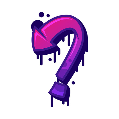 Graffiti Question Mark as Purple Bold Sign Vector Illustration. Bright Street Art Painted Typographic Character with Drips