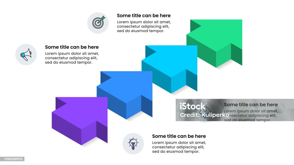 Layout Design Examples Used Arrows Infographic Template 4 Isometric Arrows In A Row Stock Illustration ...