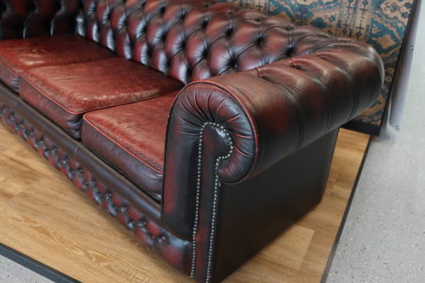 istock Fragment of an old leather sofa 2150151007