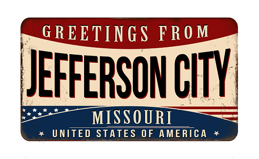 Greetings from Jefferson City vintage rusty metal sign on a white background, vector illustration