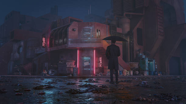 istock Lonely man standing in dark street at night 2150156921