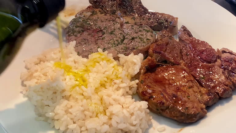 Plate of grilled meat and white rice