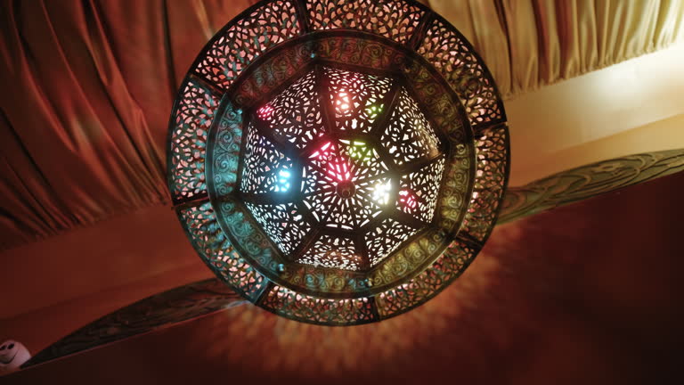 Traditional Turkish colorful mosaic lamp in indoor. Move camera