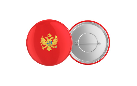 3d Render Montenegro Flag Badge Pin Mocap, Front Back Clipping Path, It can be used for concepts such as Policy, Presentation, Election.