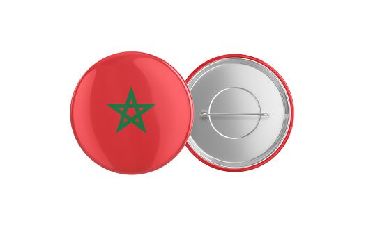 3d Render Morocco Flag Badge Pin Mocap, Front Back Clipping Path, It can be used for concepts such as Policy, Presentation, Election.