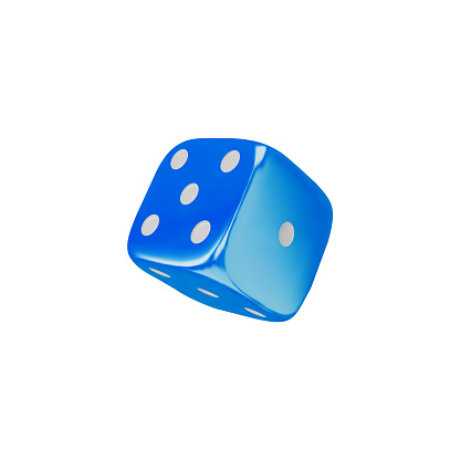 3D dice. Vector blue hexagonal cube with dots, ideal for casino, gambling and table games. An important isolated element of a three-dimensional dice in game design.
