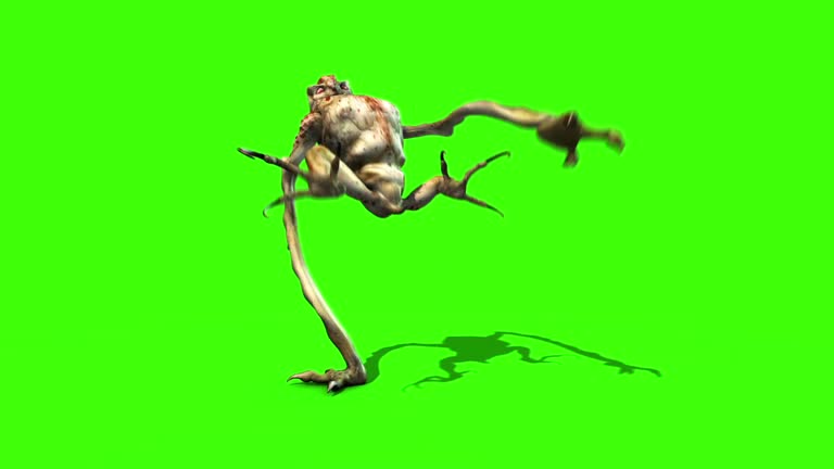 Monster Alien long Leg Attacks Close up 3D Animation Green Screen