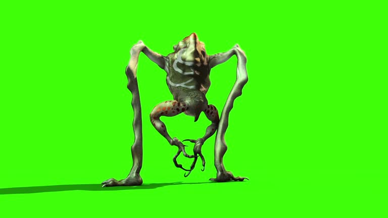 Monster Alien long Leg Die Back 3D Animation Green Screen