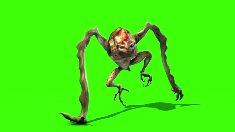 Monster Alien long Leg Runs Loop 3D Animation Green Screen