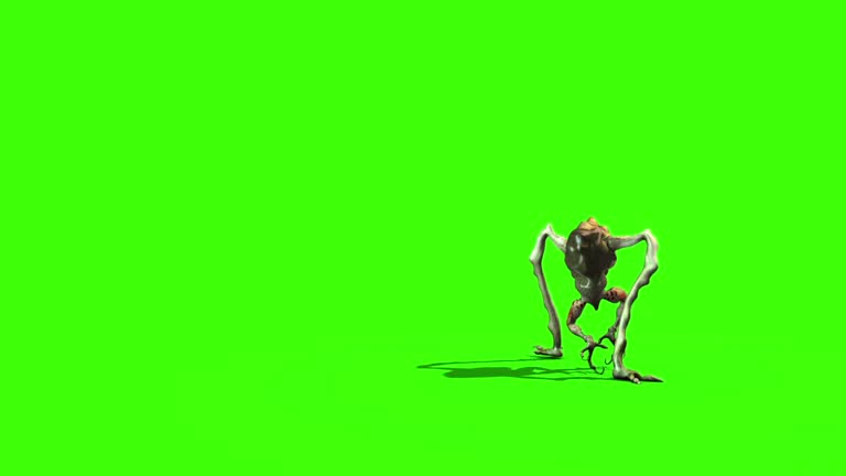 Monster Alien long Leg Walks Back 3D Animation Green Screen