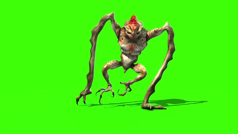 Monster Alien long Leg Walks Loop 3D Animation Green Screen