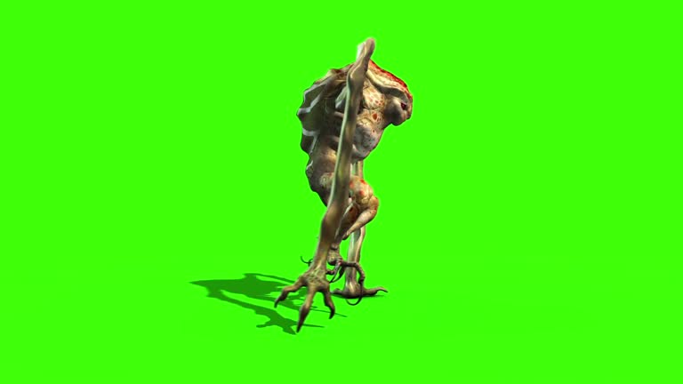Monster Alien long Leg Walks Loop Side 3D Animation Green Screen