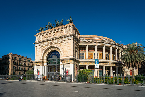 Palermo, Italy - November 5, 2018: Theater Teatro Politeama  ad square in front