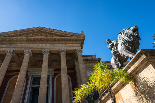 Palermo, Italy - November 5, 2018: Sculpture at the Opera house Teatro Massimo
